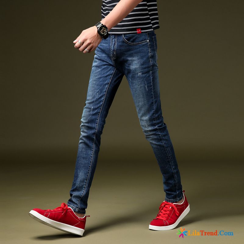 Beige Jeans Herren Hellbraun Dünn Trend Schlank Elastisch Hosen Billig