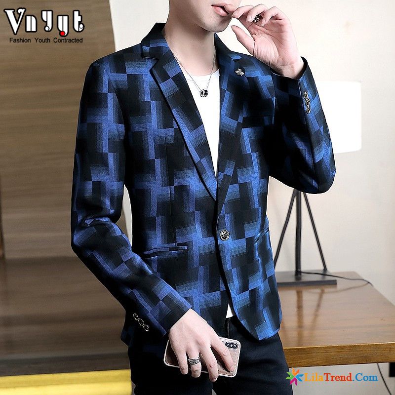 Blazer Herren Modern Blau Grün Herren Anzüg Gitter Kostüm Überzieher Kaufen