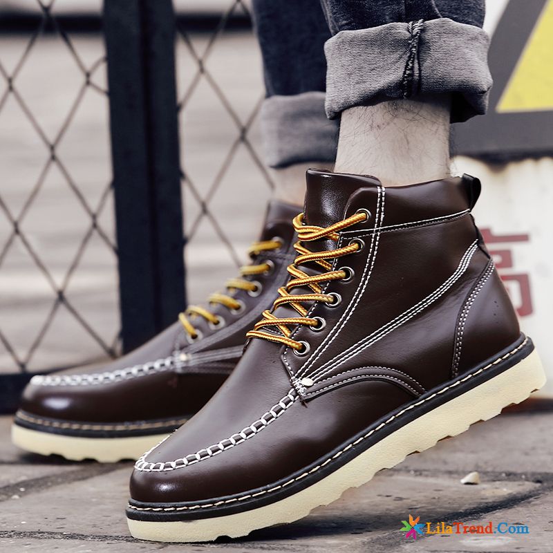 Boots Herren Winter Dunkelrot Hohe Stiefel Dicke Sohle Herbst Allgleiches