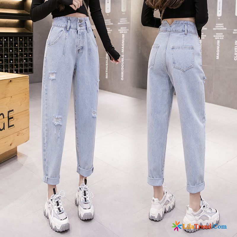 Boyfriend Jeans Dunkelblau Allgleiches Neu Sommer Schwarz Löcher Sale