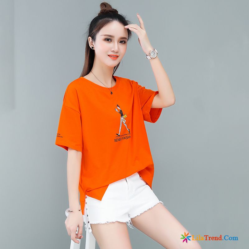Braunes T Shirt Damen Orangenfarbig Neu Trend Mädchen T-shirts Lose Günstig