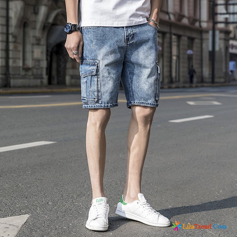 Cargohose Herren Kurz Rosarot Multi-tasche Kurze Hose Denim Sommer Herren Verkaufen