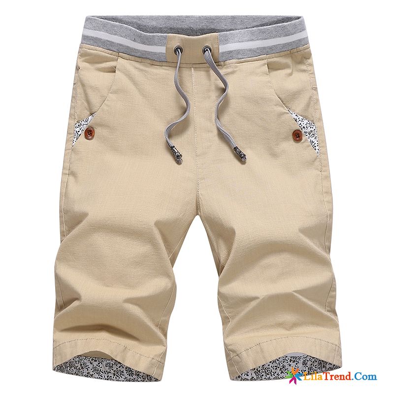 Chino Mit Bündchen Herren Sandbeige Leinen Kurze Hose Sommer Trend Hosen