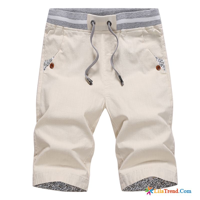 Chino Mit Bündchen Herren Sandbeige Leinen Kurze Hose Sommer Trend Hosen