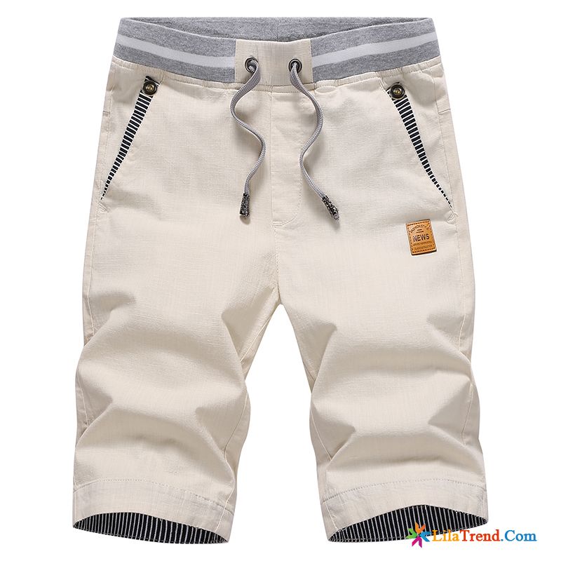 Chino Mit Bündchen Herren Sandbeige Leinen Kurze Hose Sommer Trend Hosen