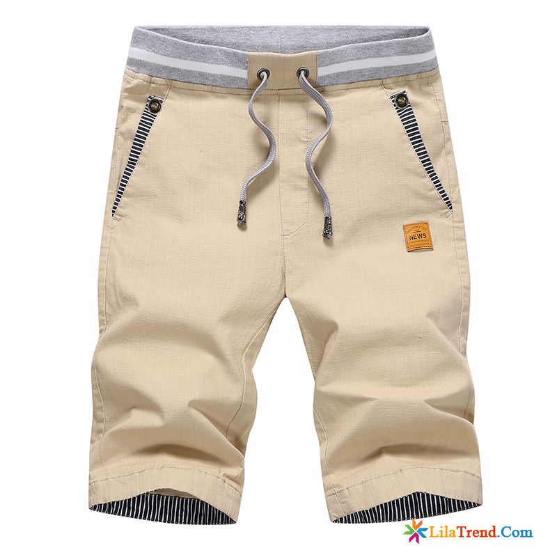 Chino Mit Bündchen Herren Sandbeige Leinen Kurze Hose Sommer Trend Hosen