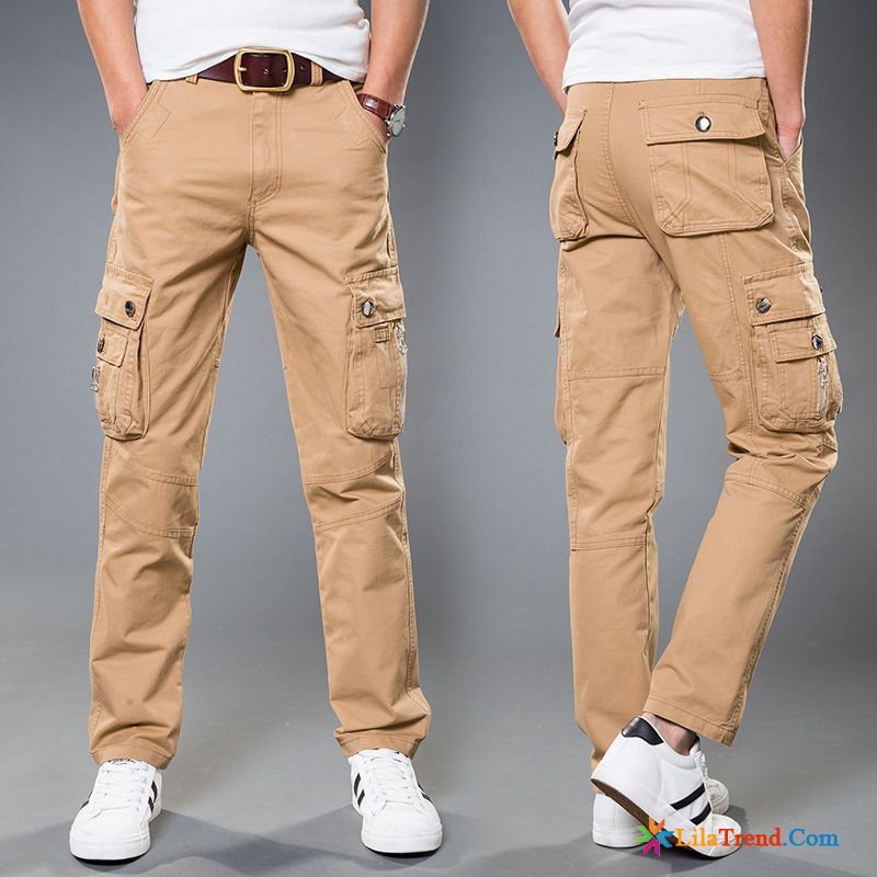 Chino Stretch Hose Herren Grün Werkzeugbau Herren Multi-tasche Gerade Lose Billig