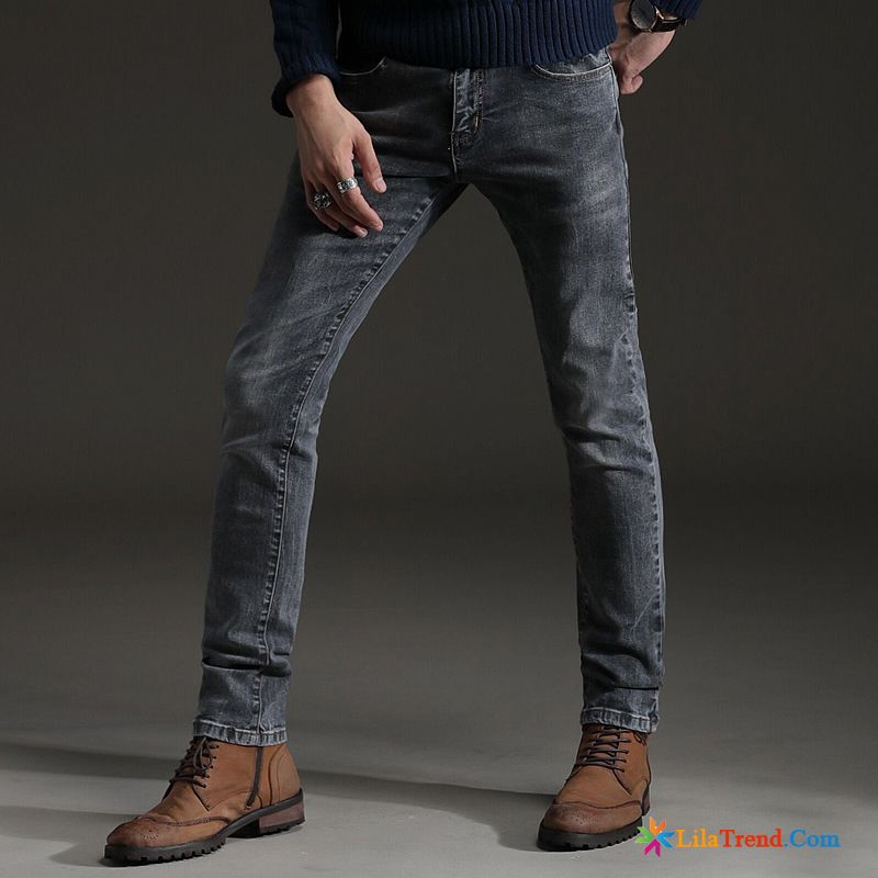 Coole Jeans Männer Trend Elastisch Schwarz Grau Herren Billig