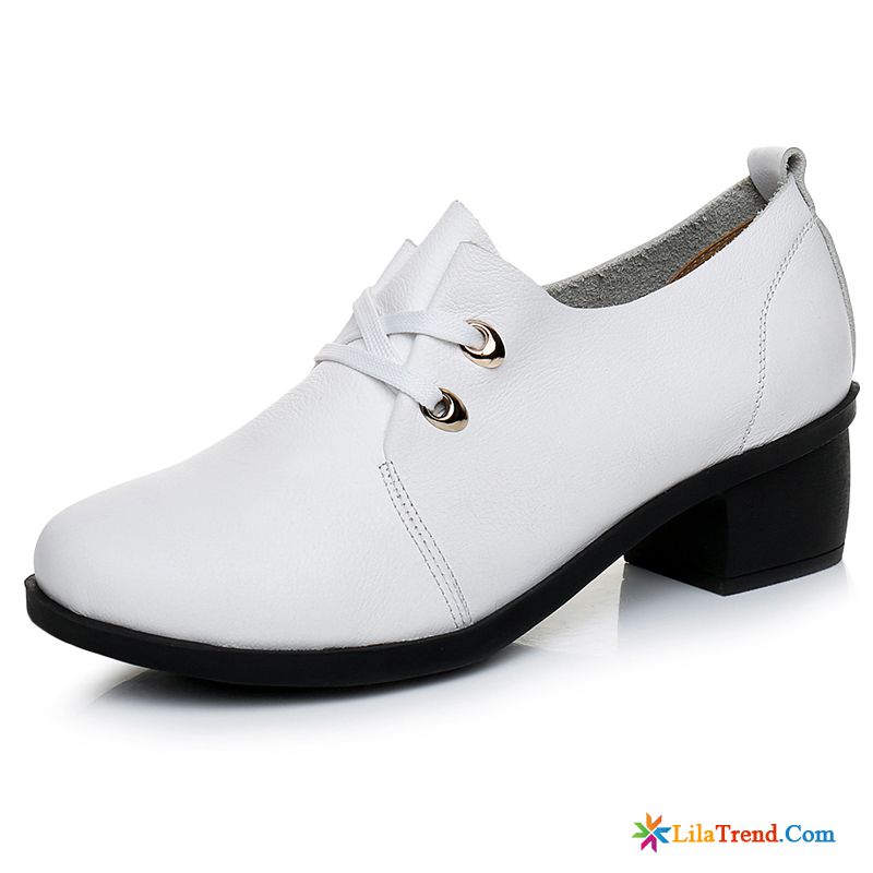 Coole Schuhe Damen Mittlere Ferse Schnürschuhe Feder Weiß Casual Verkaufen