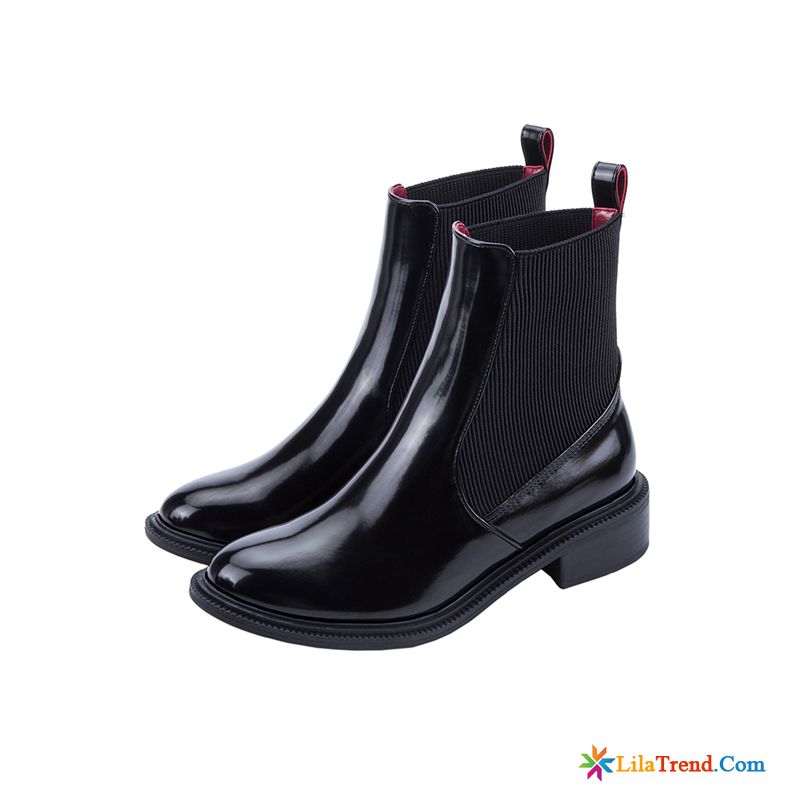 Damen Boots Schwarz Leder Rot Stiefel Runde Zehe Trend Ultra Kaufen