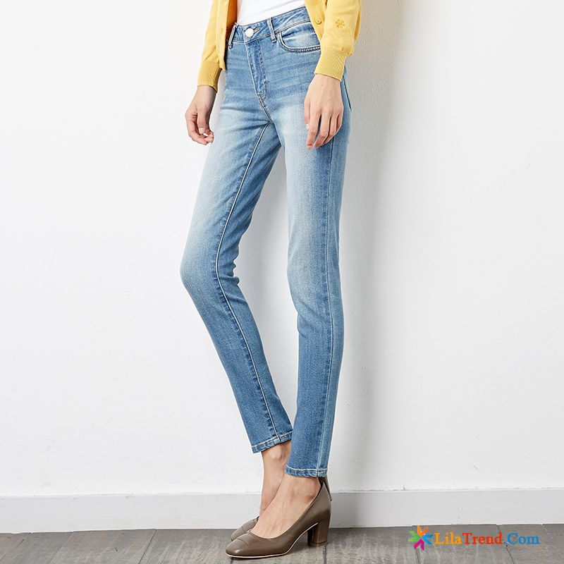 Damen Chino Hose Middle Waisted Jeans Hose Dünn Bleistift Hose Günstig