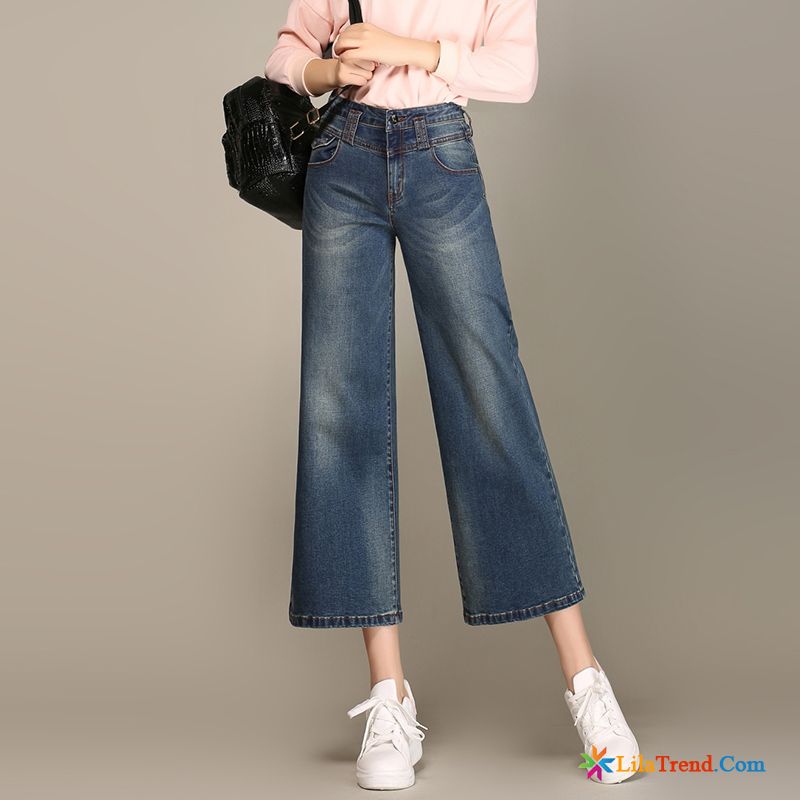 Damen Jeans Straight Gerade Hohe Taille Weites Bein Seide Hose Günstig