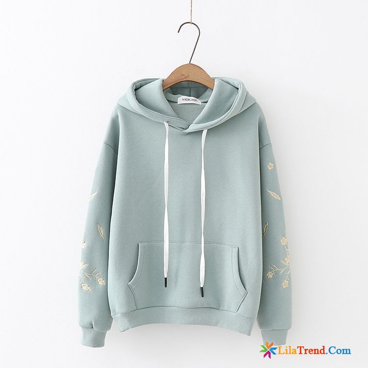 Damen Kapuzenpullis V Ausschnitt Marineblau Hoodies Plus Samt Feder Herbst Verdickung Sale