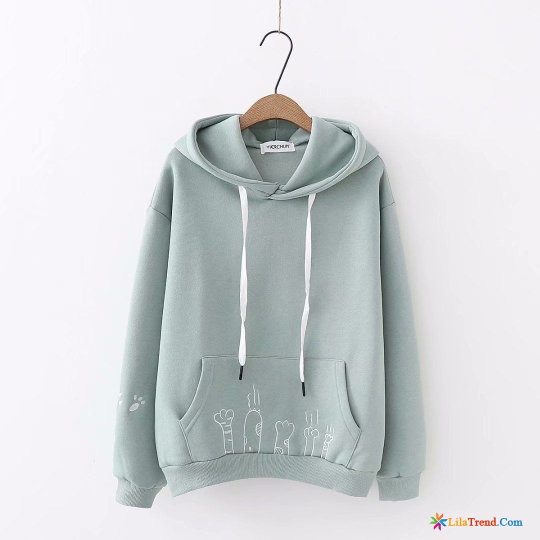 Damen Kapuzenpullis V Ausschnitt Marineblau Hoodies Plus Samt Feder Herbst Verdickung Sale