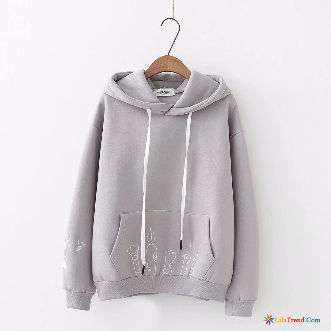 Damen Kapuzenpullis V Ausschnitt Marineblau Hoodies Plus Samt Feder Herbst Verdickung Sale