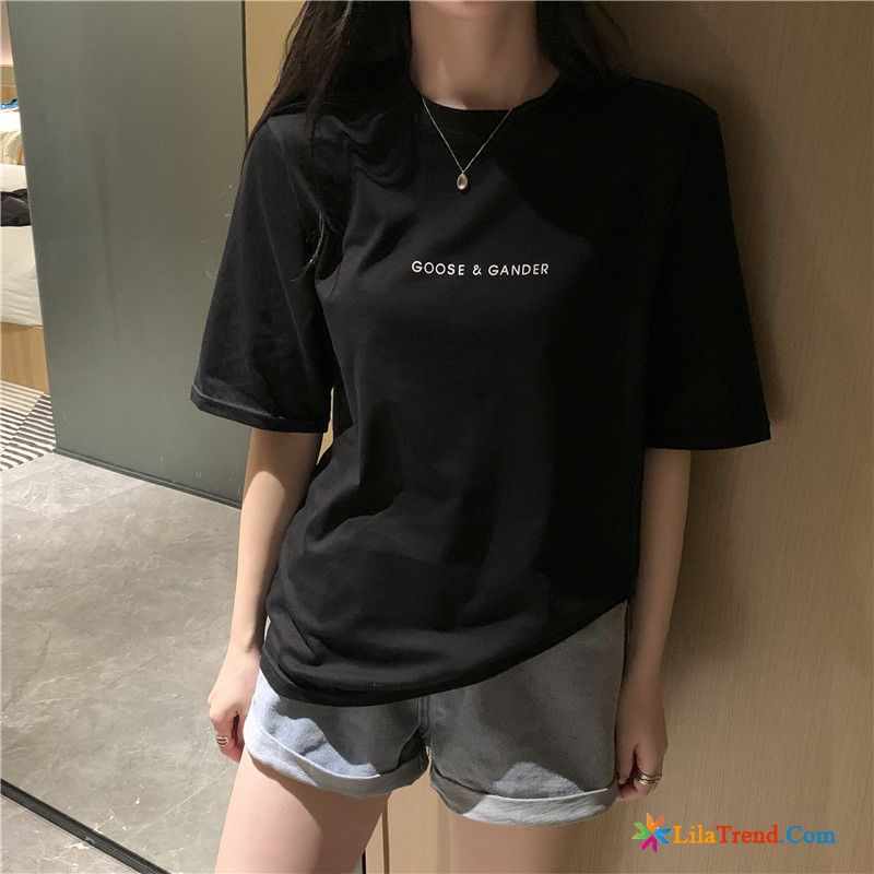 Damen T Shirt V Ausschnitt Sommer Lose Trend Weiß Rein Billig