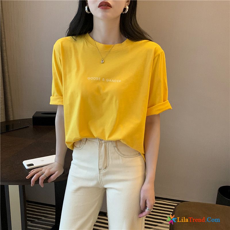 Damen T Shirt V Ausschnitt Sommer Lose Trend Weiß Rein Billig