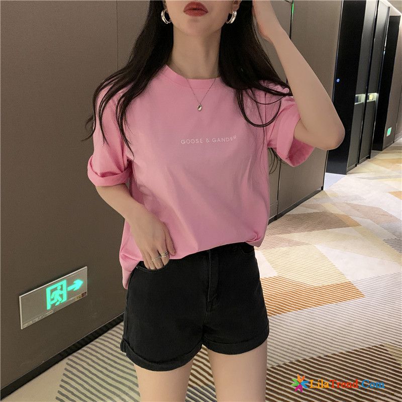 Damen T Shirt V Ausschnitt Sommer Lose Trend Weiß Rein Billig