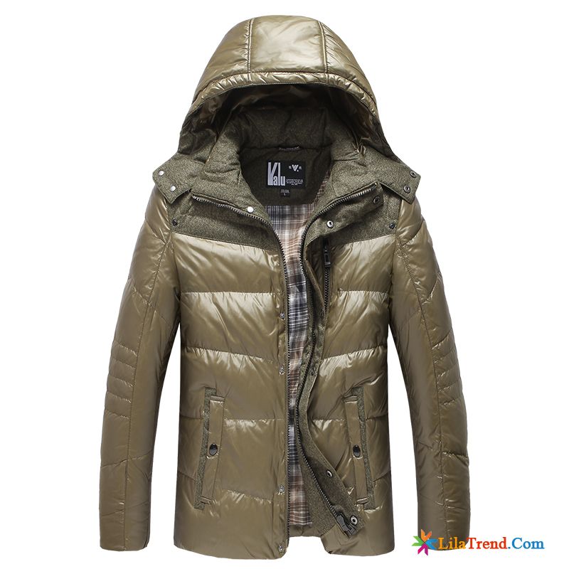 Daunenjacke Schwarz Glänzend Braun Winter Abnehmbar Winterkleidung Schlank Daunenjacke