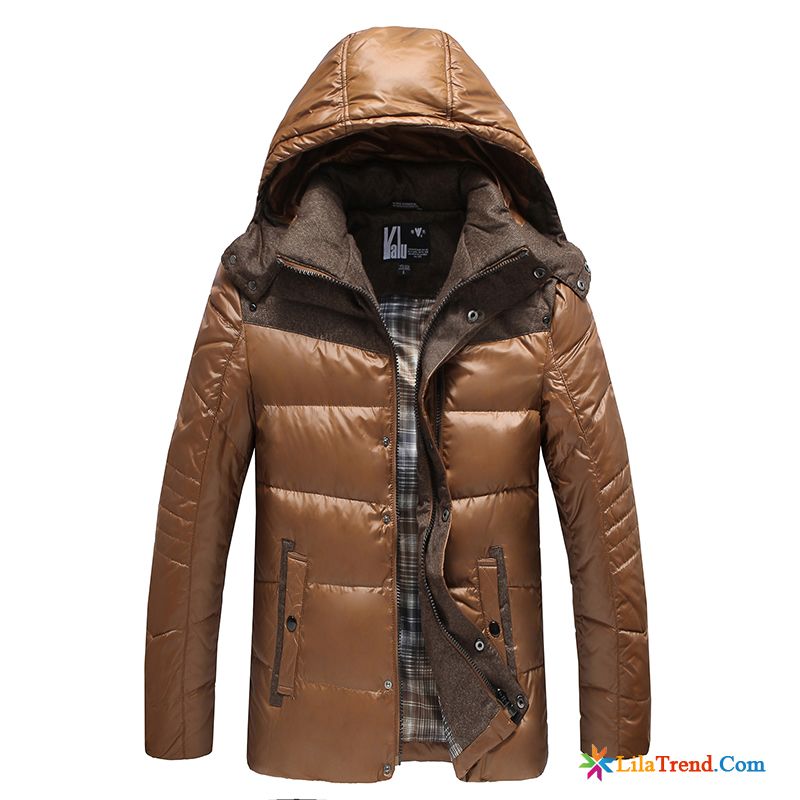 Daunenjacke Schwarz Glänzend Braun Winter Abnehmbar Winterkleidung Schlank Daunenjacke