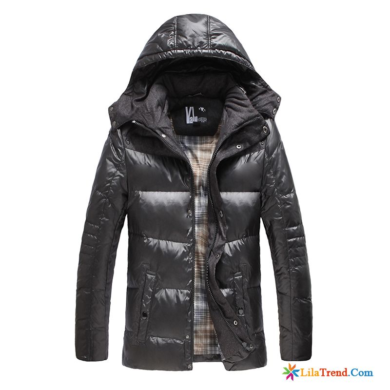 Daunenjacke Schwarz Glänzend Braun Winter Abnehmbar Winterkleidung Schlank Daunenjacke