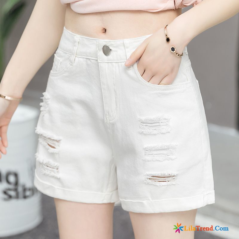 Dunkelblaue Skinny Kurze Hosen Damen Weiss Hohe Taille Löcher Trend Damen Hot Pants Verkaufen