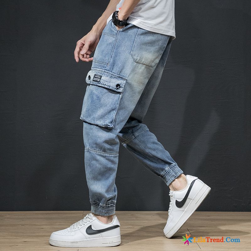 Dunkle Jeans Herren Multi-tasche Große Größe Grau Jeans Straße Günstig