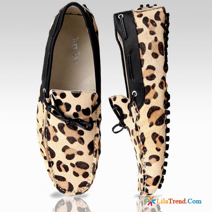 Elegant Herrenschuhe Kupfer Casual Atmungsaktiv Faul Gelb Leopard Verkaufen