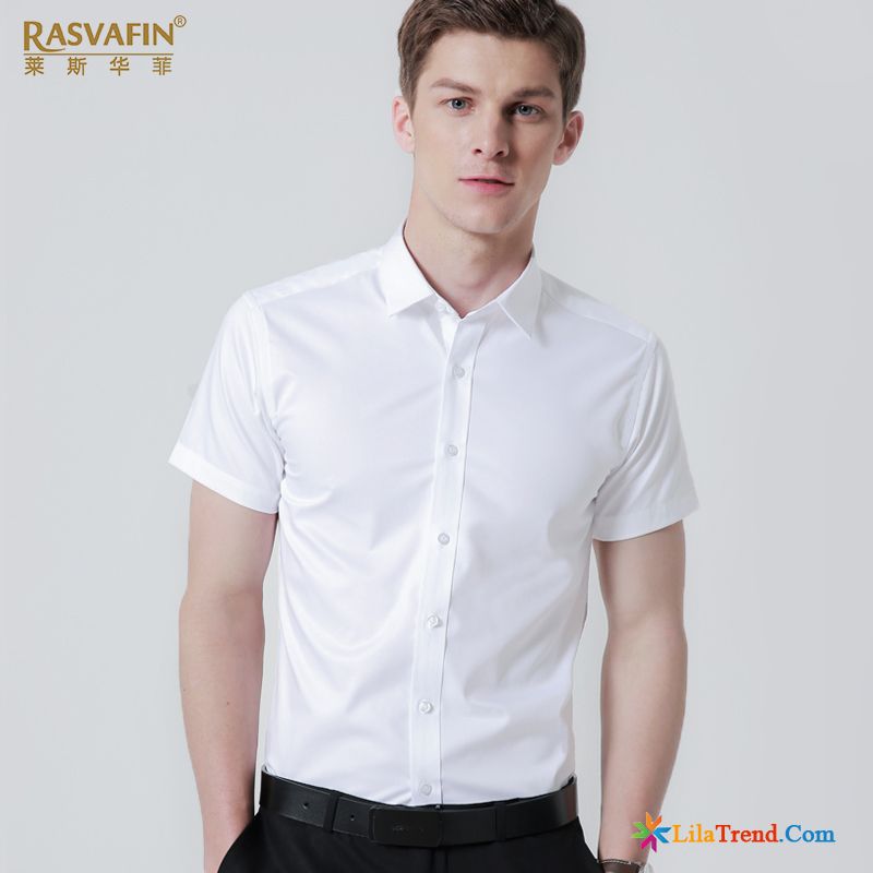 Flanellhemd Slim Fit Beruflich Weiß Hemd Hemden Halb Ärmel Verkaufen