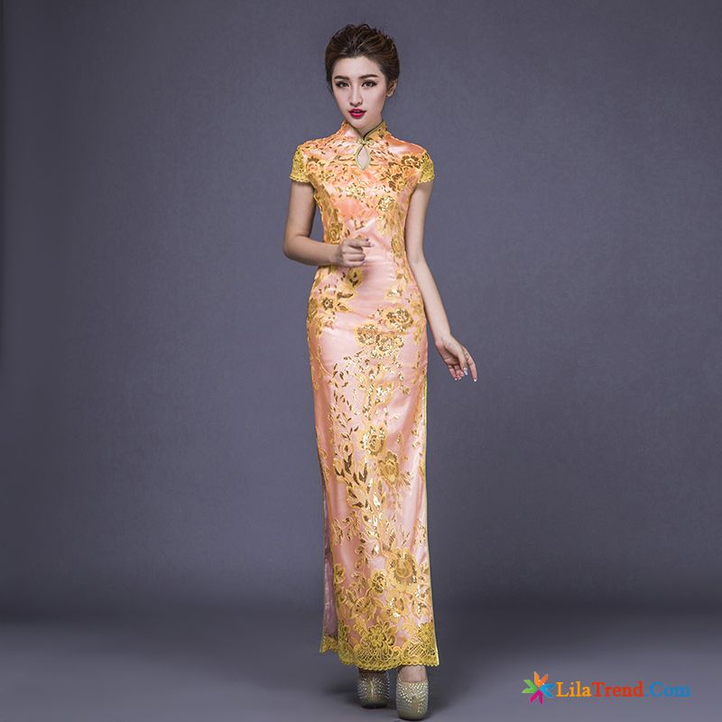 Gelbe Kleider Damen Cheongsam Retro Die Gabel Teilen Neu Schlank Günstig