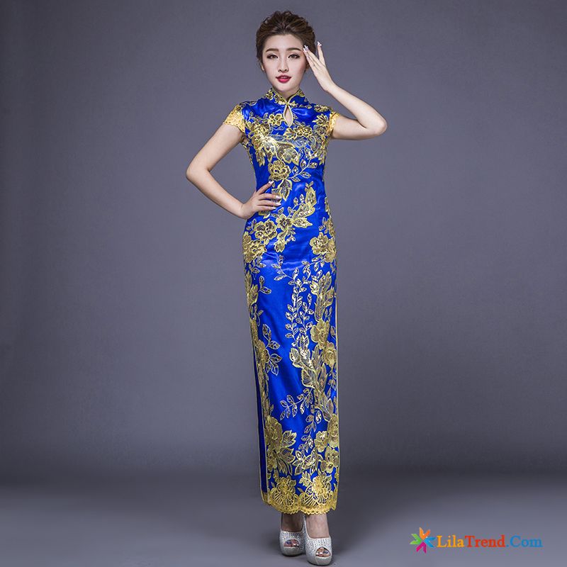 Gelbe Kleider Damen Cheongsam Retro Die Gabel Teilen Neu Schlank Günstig