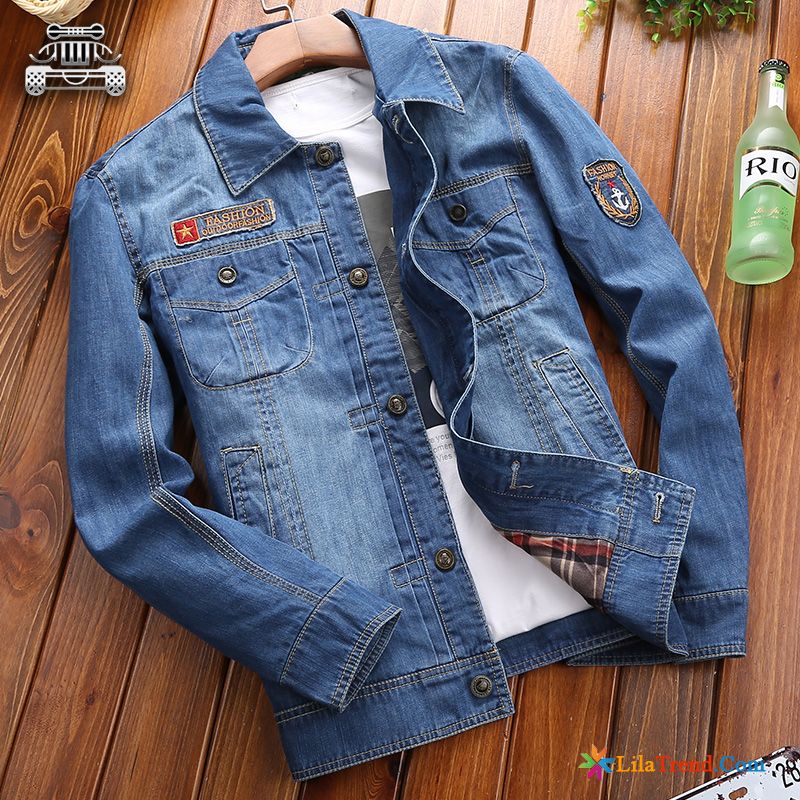 Gesteppte Herren Jacke Kurzer Absatz Denim Trend Mantel Revers Sale