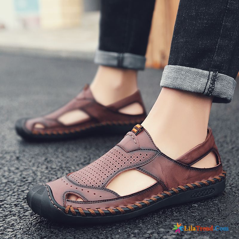 Globetrotter Schuhe Herren Rosarot Sandalen Braun Echtleder Weiche Sohle Hohl Billig