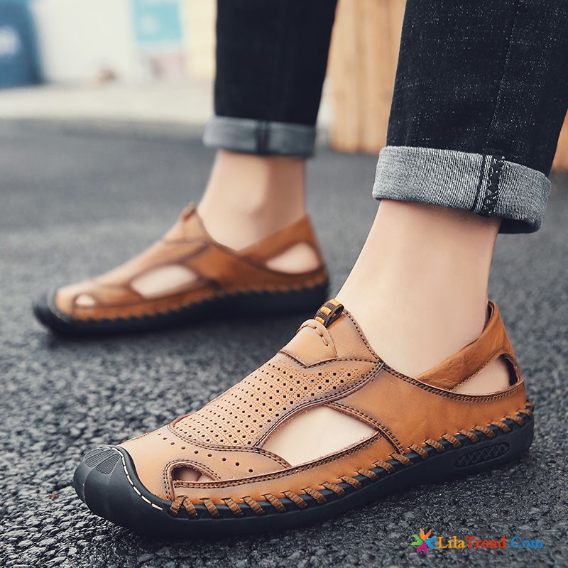 Globetrotter Schuhe Herren Rosarot Sandalen Braun Echtleder Weiche Sohle Hohl Billig