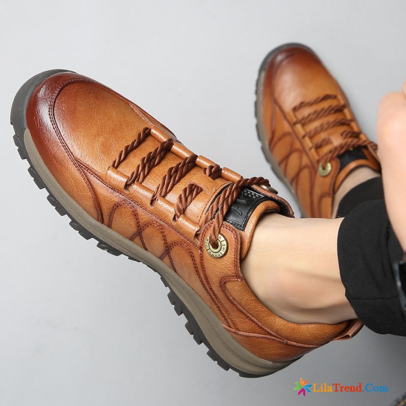 Graue Schuhe Herren Orangerot Trend Feder Allgleiches Schwarz Weiche Sohle Billig