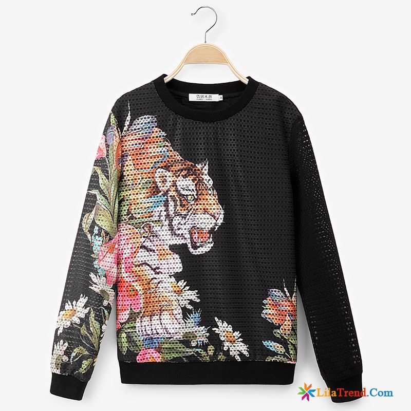 Grauer Kapuzenpulli Damen Dunkelrot Drucken Damen Chinesischer Stil Tiger Hoodies Günstig