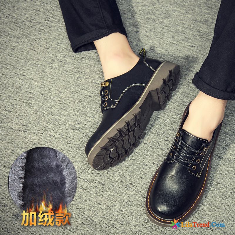 Gute Winterschuhe Herren Dunkelrot Casual Trend Lederschuhe British Retro Billig