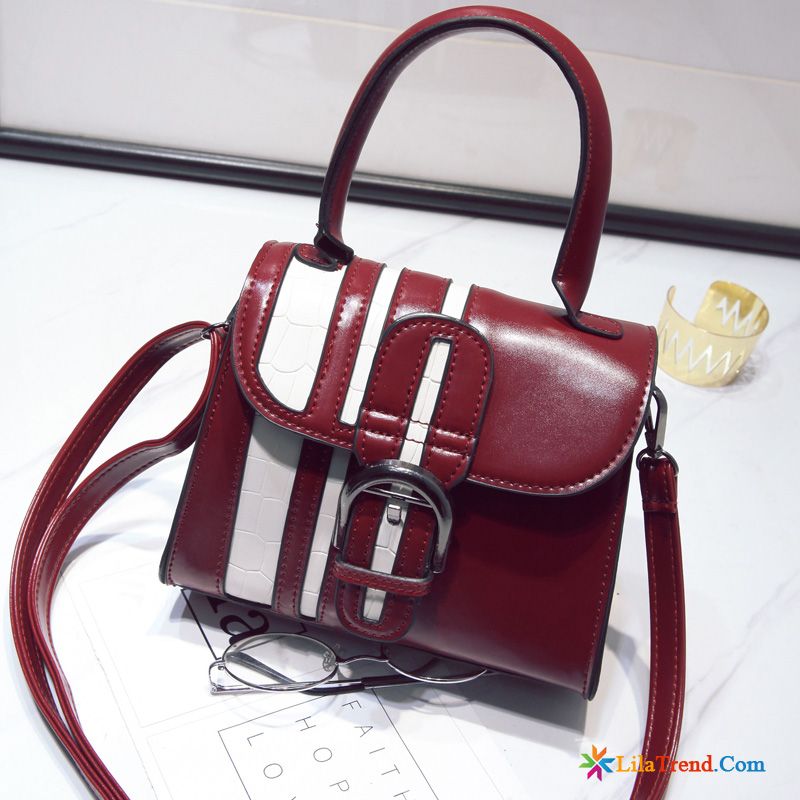 Handtasche Schwarz Damen Rosarot Lackleder Mode Tragbar Hit Farbe Das Neue Günstig