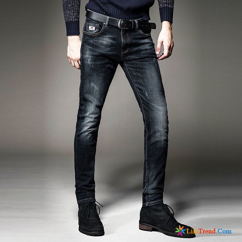 Hellblaue Jeans Herren Schlank Elastisch Trend Lange Herbst Verkaufen