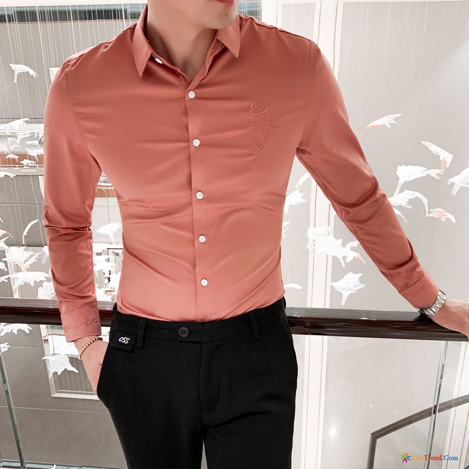 Hemd Herren Slim Fit Hellbraun Herren Schlank Hemd Rose Lila Kaufen