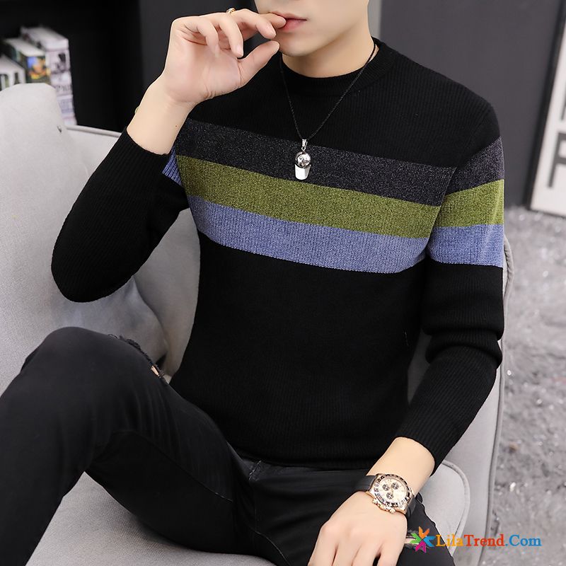 Hemd Pullover Herren Blond Rundausschnitt Blau Pullover Schlank Trend