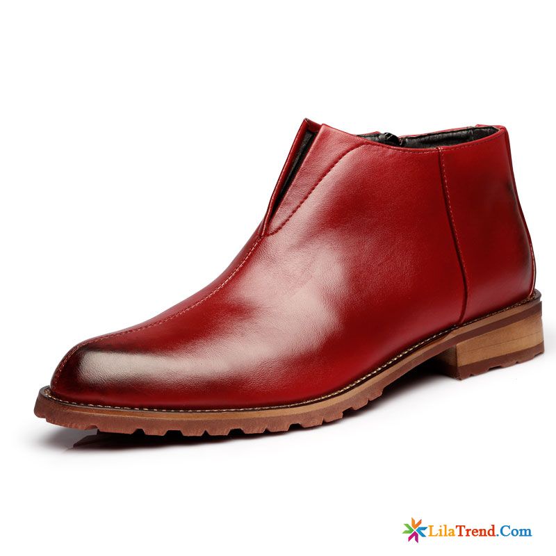 Herren Boots Vintage Dunkelblau Plus Samt Stiefel Winter Mode Echtleder Rabatt
