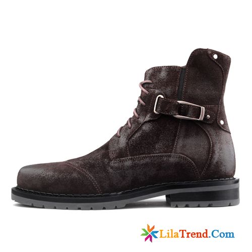 Herren Cowboystiefel Günstig Lachsrosa Retro Echtleder Schuhe Hohe Kurze Stiefel