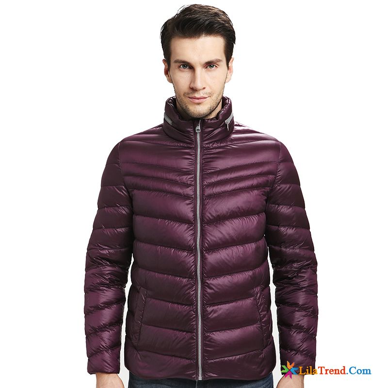 Herren Daunenjacke Sale Sandbeige Winterkleidung Kurzer Absatz Stehkragen Daunenjacke Herren Günstig