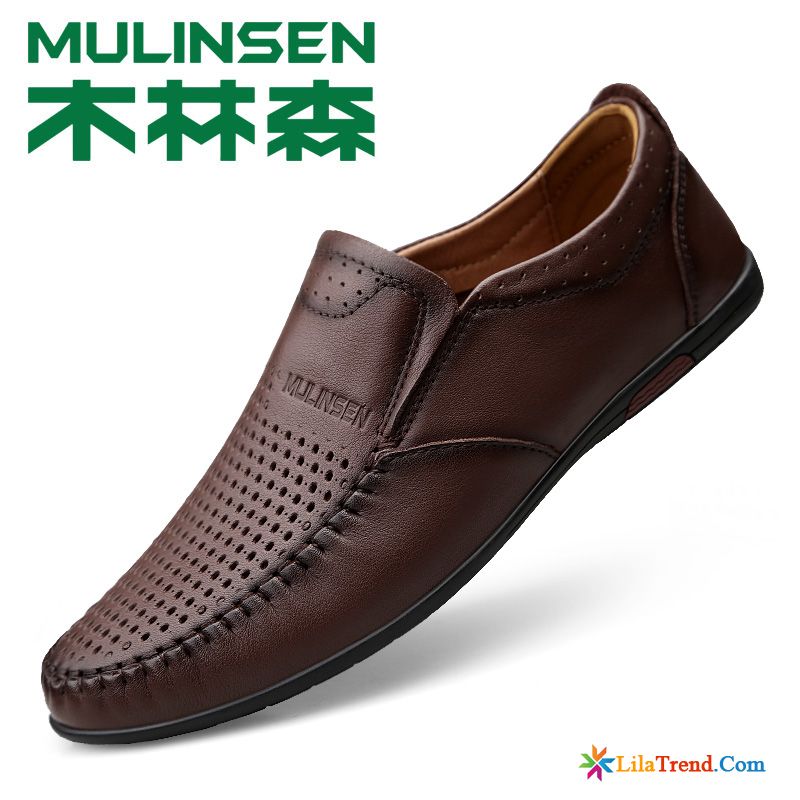 Herren Halbschuhe Braun Dunkelgrau Schuhe Mokassins Hohl Lederschuhe Casual Billig