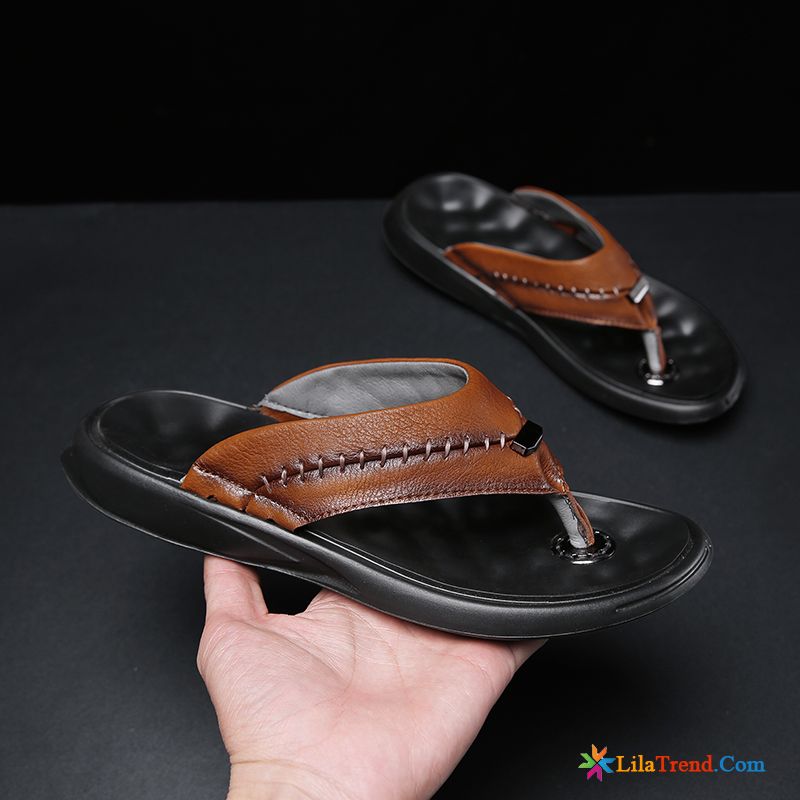 Herren Hausschuhe Filz Hellbraun Pantolette Strand Mode Flip Flops Massage Billig