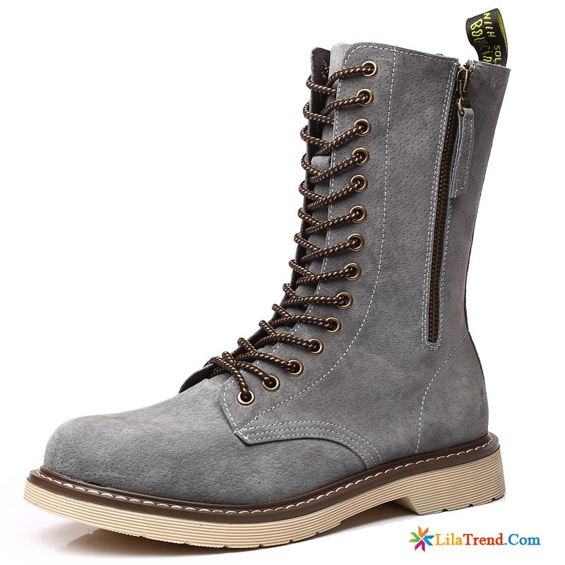 Herren Hoher Schaft Leder Grau Neue Plus Samt Stiefel Winter Kaufen