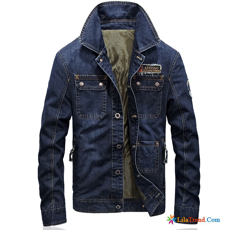 Herren Jacke Mit Fellkragen Denim Freizeit Überzieher Motorradbekleidung Herbst Kaufen