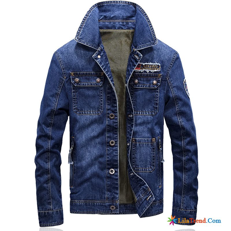 Herren Jacke Mit Fellkragen Denim Freizeit Überzieher Motorradbekleidung Herbst Kaufen