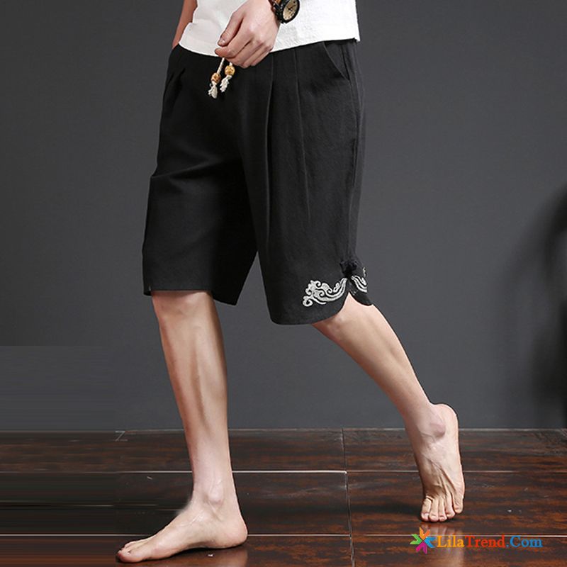 Herren Kurze Hosen Chino Sommer Leinen Grau Retro Chinesischer Stil Billig